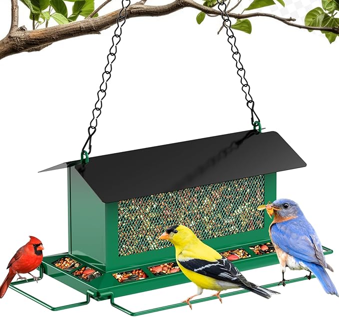 Bird Feeder for Outdoor Hanging, Large Birdfeeders with Multi Feeding Ports - Heavy Duty Metal Bird Feeders for Outside Hanging, 3.6 Lb Large Capacity Birdfeeder to Attracting Birds