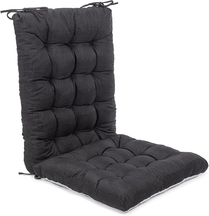 Rocking Chair Cushions Comfortable Tufted Seat Cushion Pads Non-Skid Backed Set of Backrest Cushion and Seat Bottom for Porch Rocker Adirondack Chair (Black, Backrest-24X17,Bottom-17x17)