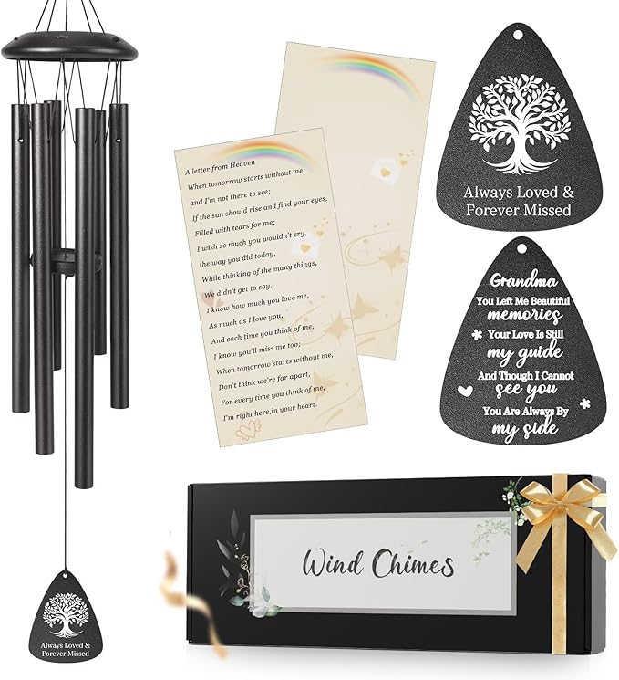 Memorial Gifts for Loss of Grandma, 25''Memorial Wind Chimes of Sympathy Gifts for Loss of Grandma,Condolence/Bereavement/Remembrance Gift,Windchimes in Memory,Funeral Decor for Garden Outside,Black