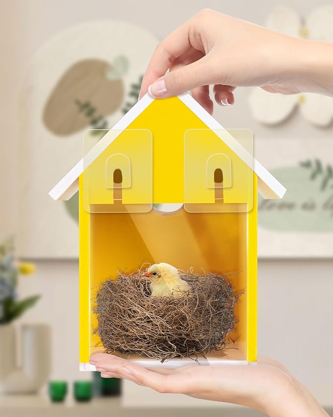 Water Proof Window View Bird House for Outside with 2 Powerful Hooks,Vinyl Birdhouse for Viewing Inside, Multifunctional Entrance For Various Birds 1.25" + 1.5" Hole, 10 Years Performance（Yellow）