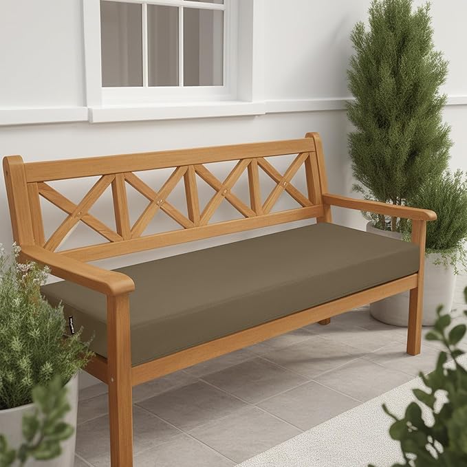 idee-home Outdoor Bench Cushion Waterproof, Bench Cushions for Outdoor Furniture, Patio Porch Swing Replacement Seat Pad with Ties for Garden Backyard, 59 x 18 Inch
