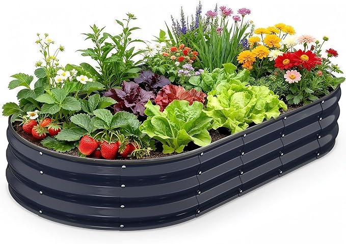 Raised Garden Bed 6×3×1 FT, Galvanized Metal Raised Planter Box Decorative Vegetable & Herb Planting Container for Lawn Border Patio BBQ Area Landscape Path Outdoor Midnight Blue