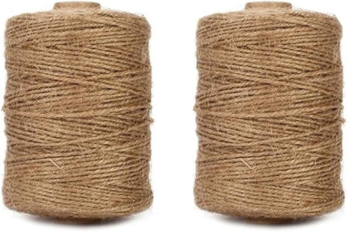 Tenn Well 1000 Feet Natural Jute Twine, 2mm Twine String for Arts and Crafts, Gardening, Gift Wrapping, Packaging, Festive Decorations (2PCS x 500 Feet)