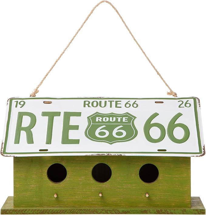 Glitzhome 14" L Oversized Hanging Birdhouse Green Distressed Wooden Licence Plate Bird House for Outdoor