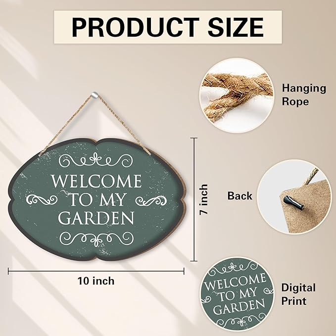 Rustic Garden Hanging Sign, Welcome To My Garden Wooden Decor, Yard Welcome Sign Gardening Gifts and Decorations for Gardeners Plant Lovers 7 x 10 Inch-A01