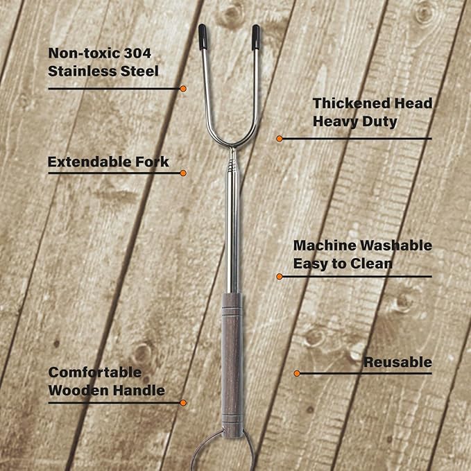 Marshmallow Roasting Sticks for Fire Pit with Wooden Handle, 41 Inches Long, Telescoping SUS304 Stainless Steel Marshmallow Skewers, Extendable Hog Dog Campfire Roasting Sticks, Camping Accessories