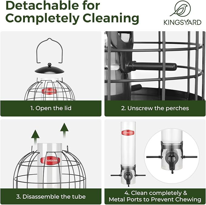 Kingsyard Metal Bird Feeder for Outdoors, Squirrel Proof Caged Tube Feeders Hanging Green, Wild Small Birds Rainproof Station for Garden Yard Seed Easy Clean, Black