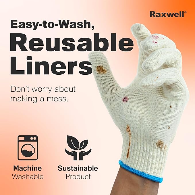 Raxwell BBQ Gloves - Heat-Resistant Gloves for Cooking - Food-Grade Non-Slip Grip & Essential Grilling Accessories - Fingered Oven Shields - X-Large, 6 Cotton Liners, 100-Count Nitrile