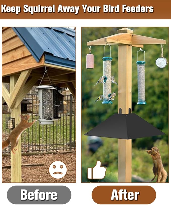 Queension Metal Squirrel Baffle for 4x4 Post, 17 Inch Squirrel Proof Baffles for Bird Feeder Poles, Outdoor Guard for Wooden Pole to Deter Raccoons from Bird Houses, 1 Pack