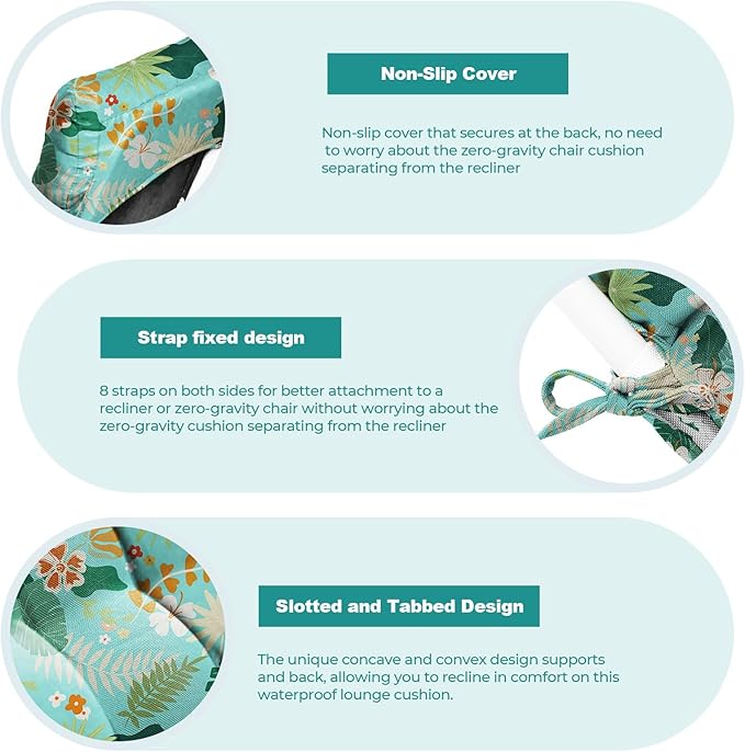 Outdoor Chaise Lounge Chair Cushion Waterproof 66 x 21 x 4 Inches Cotton Lounge Chair Cushions with Ties, Soft Thickened Lounge Chair Cushions for Indoor Outdoor Furniture (Green Flower Leaf)