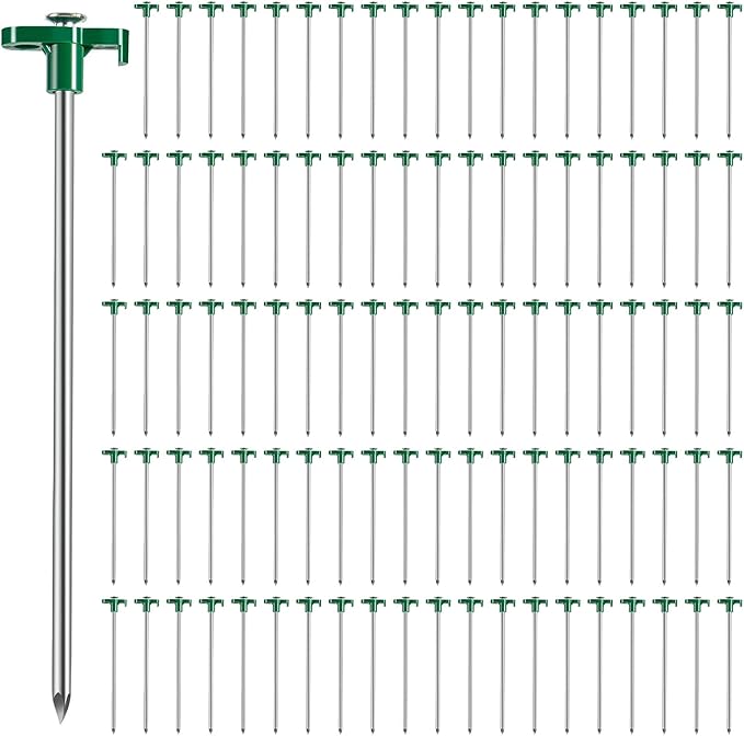 100 Pack Tent Stakes Heavy Duty 10 Inch Camping Stake Yard Stakes Metal Tent Pegs for Ground Stake Spikes for Camping Garden Yard (Green)