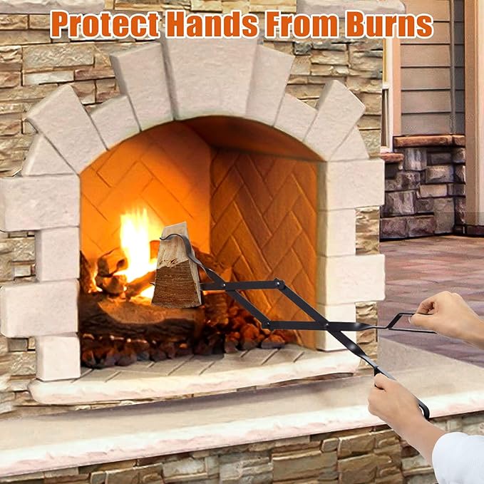 AGM Fireplace Tongs, 26" Fire Pit Accessories Firewood Tongs, Log Grabber for Thick logs, Heavy Duty Wrought Iron FireTongs, Campfire BBQ Stove Tweezers, Outdoor/Indoor