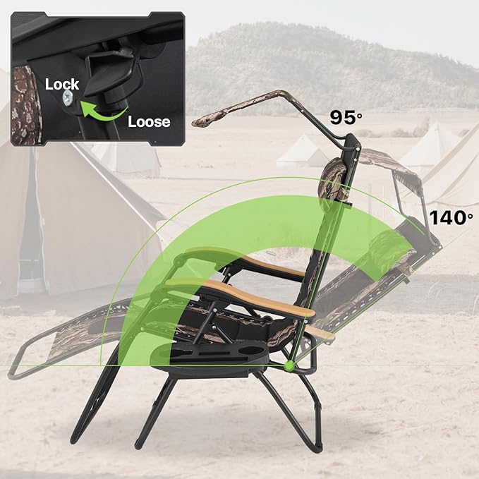 Magshion Zero Gravity Chair with Canopy Set of 2, Reclining Outdoor Patio Lounge Chair, Folding Anti Gravity Recliner, Portable Lounger with Removable Cup Holder Side Tray and Pillow Headrest
