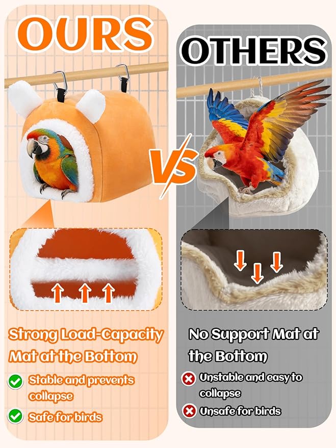 MEWTOGO Stable Warm Bird Nest - Winter Plush Comfortable Bird House with Strong Load-Bearing Mat & Wide Entry for Cage Accessories, Large Birds Bed for African Grey Macaw Amazon Parrot