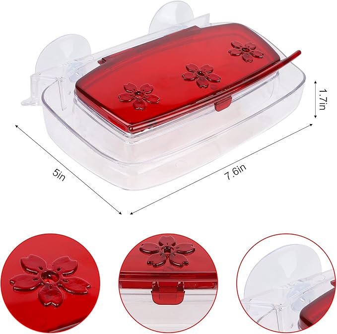 Juegoal Window Hummingbird Feeder, Bird Feeding Tray with 3 Feeding Stations, Outdoor Hummingbird Perch, 8-Ounce