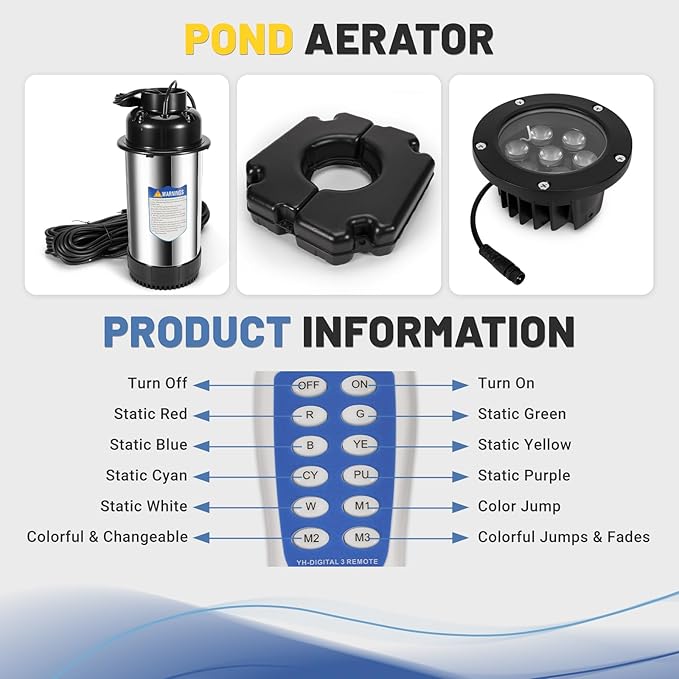 110V 15000 GPH Pond Fountain Aerator, Stainless Steel Fountain Pump with lights (4 lights)