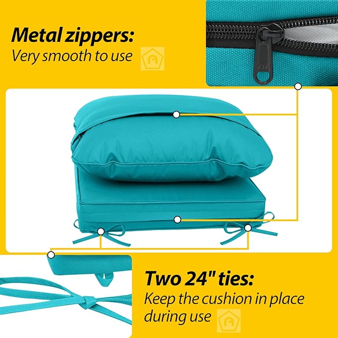 AAAAAcessories Outdoor Seat Cushions for Chairs, Waterproof, Fade-Resistant Patio Furniture Replacement Cushions, 21" x 21" x 4" + 23" x 17", Turquoise Blue