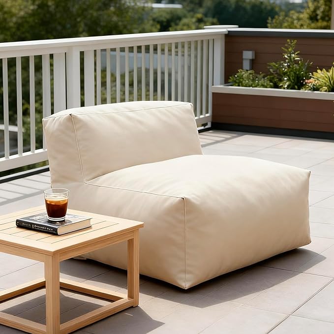 Patio Armless Chair, Outdoor Middle Bean Bag Chair, Daybed Sofa Comfy Couch, Modular Patio Sectional Sofa, Water-Resistant Olefin Fabric, High-Density Foam Filled, Comfy Lounge Seat, Light Beige