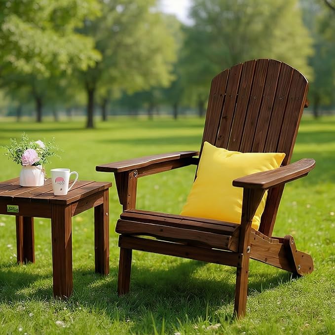 VINGLI Folding Adirondack Chairs Set of 2, Wood Adirondack Chair for Outdoor, Foldable Fire Pit Chairs for Patio, BBQ, Porch, Yard, Pool, Carbonized