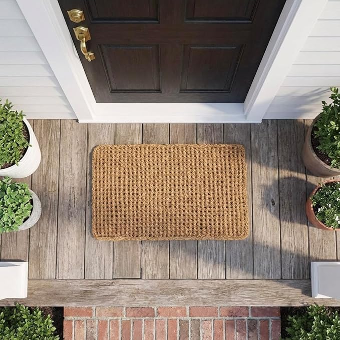 Kempf Dragon Weave Coco Coir Doormat, 18" x 30", Hand-Twisted Interwoven Fibers, Breathable Woven Backed Scraper Mat for Indoor Outdoor Entryways