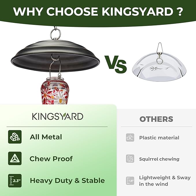 Kingsyard 11 Inch Metal Weather Protective Dome, Large Rain Guard Cover, Hanging Baffle for Outdside Bird Feeders, Rust Proof & Easy to Clean, Black