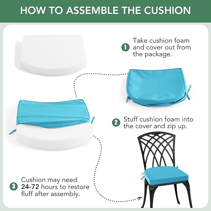 Outdoor Chair Cushions Set of 2: Waterproof & Fade Resistant Patio Furniture Cushions - 19 x 19 x 2 Inch Non Slip Round Corner Seat Cushion Pads with Removable Cover for Garden Yard Lawn, Teal