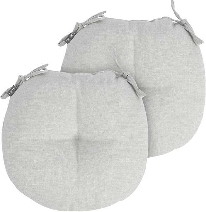 Bistro Chair Cushions 15 inch,Set of 2,Tufted Round Chair Cushions with Ties,15"x15"x4",Water Resistant Round Seat Cushion for Barstool Chairs,Patio Garden Kitchen Outdoor Furniture(Cloud Gray)