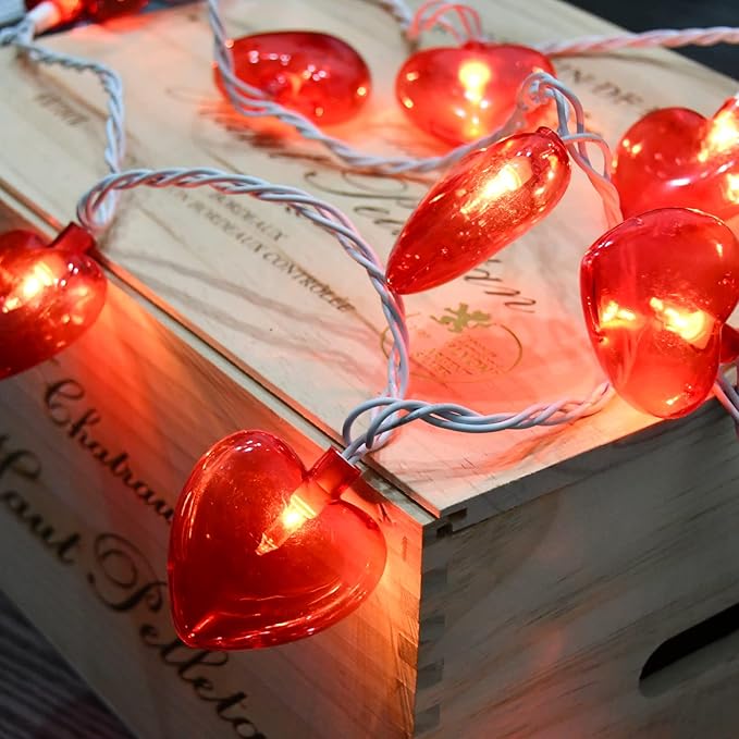 Valentines Day Decorations Lights, 8.5FT 10 LED Red Heart String Lights Plug in, Connectable Valentine's Day Fairy Lights for Wedding Indoor Room Outdoor Holiday Party Christmas Gift Valentine's Day