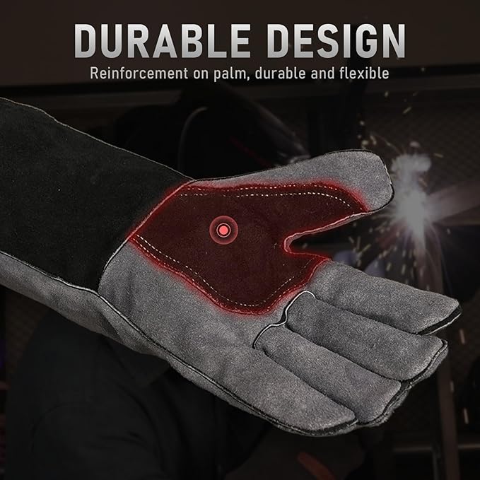 YESWELDER Leather Forge Welding Gloves Fire Heat Resistant 14 inch with Kevlar Stitching Heavy Duty Gloves for Mig, Tig, Stick, Gardening, Animals, Camping