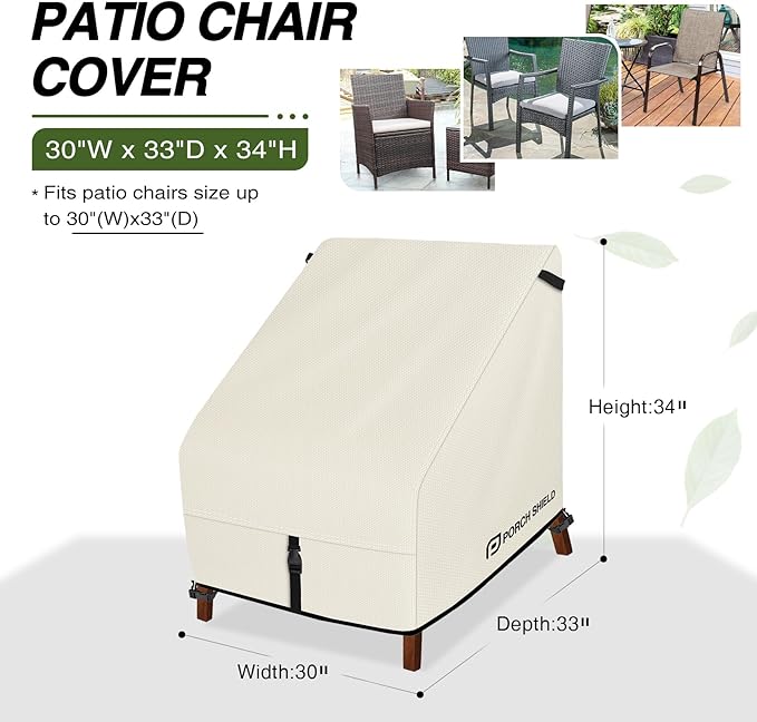 Porch Shield Patio Chair Covers -Waterproof Outdoor Lounge Deep Seat Lawn Chair Cover - 30W x 33D x 34H inch, Beige