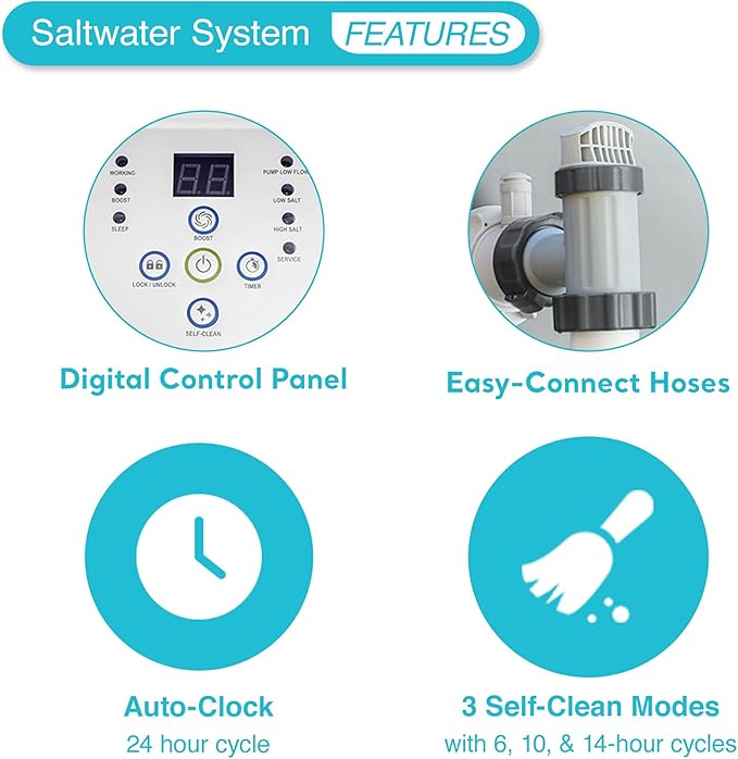 Intex 2100 GPH Above Ground Pool Sand Filter Pump Bundled with Krystal Clear Saltwater System, Improved Circulation and Filtration