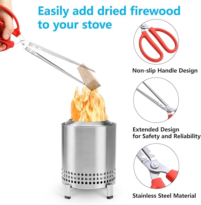 Fireplace Tongs Pellet Scoop Set Compatible with Solo Stove Mesa/XL, Tabletop Fire Pit Mini Firewood Grabber, Tool Metal Grabber for Mini Fire Stick/Pellet Handling, Accessories for Solo Stove