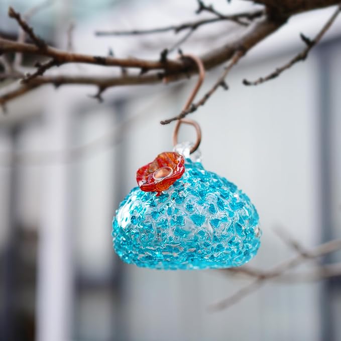 Hand Blown Glass Hummingbird Feeder for Outdoors Hanging Glass Humming Bird Feeder for Garden Backyard Decor