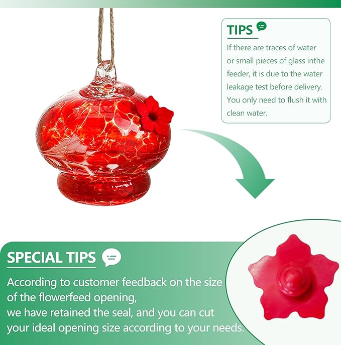Glass Hummingbird Feeder with Flower Feeding Ports 3in Blown Glass Hummingbird Feeders for Outdoors Backyard Garden Decor Gifts for Women (3pcs)