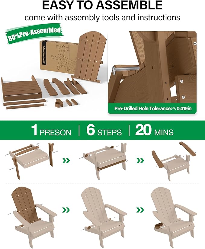 YEFU Adirondack Chair, Oversized Plastic Adirondack Chair Folding Outdoor Chairs with Cup Holder, Lawn Chair with Weather Resistant for Outside Deck Lawn Garden, Weight Capacity Up to 400 Lbs(Teak)