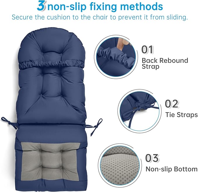 Adirondack Chair Cushion Tufted Waterproof Outdoor Rocking Chair Cushions with Ties Anti-Slip High Back Patio Chair Cushions for Patio Furniture Cushions