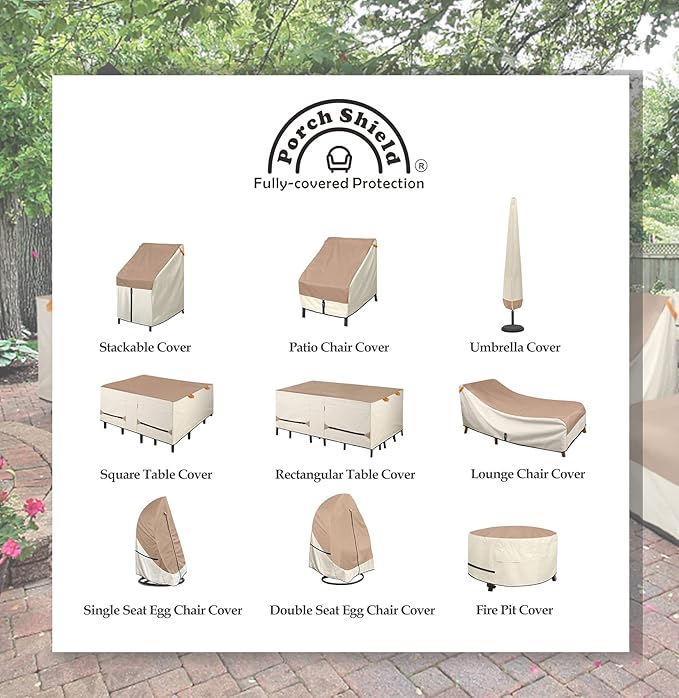 Porch Shield Patio Stackable Chair Covers - Waterproof Outdoor Stack of Chair Cover 2 Pack - 27W x 33D x 46H inch, Light Tan & Khaki