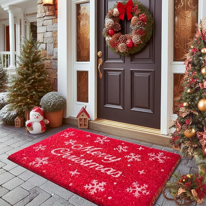 LuxUrux Premium Christmas Door Mat Outdoor - Elegant Coir Holiday Door Mat, Absorbent and Non-Slip for Outdoor Entrances Front Door- Merry Christmas. (Merry Christmas-Script)