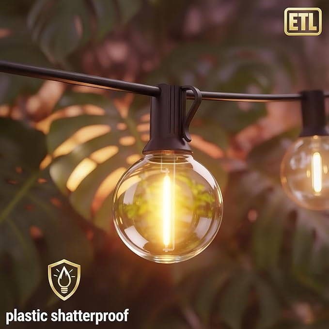 RTTY Dense-Glow 100FT All-Purpose Outdoor String Lights with 50 G40 Bulbs - Versatile for Patio & Deck Lighting, Backyard Gatherings, Poolside Evenings, and Intimate Wedding Decor