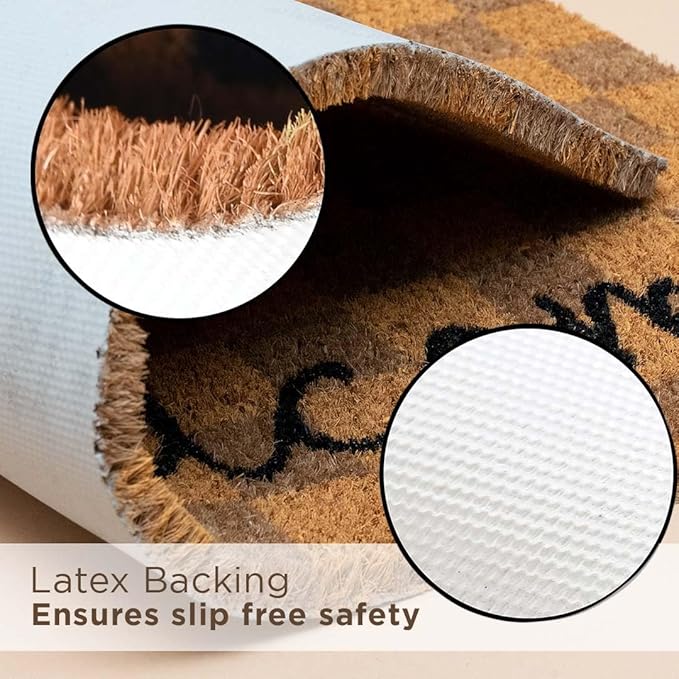 Folkulture Welcome Matt Outdoor | 16 x 28 Door Mats for Front Door Mat Outside Entrance | Eco Friendly | Welcome-Mats Cute | Checkered Coir Door Mats | Outdoor Decor for Home | Durable & Anti Slip