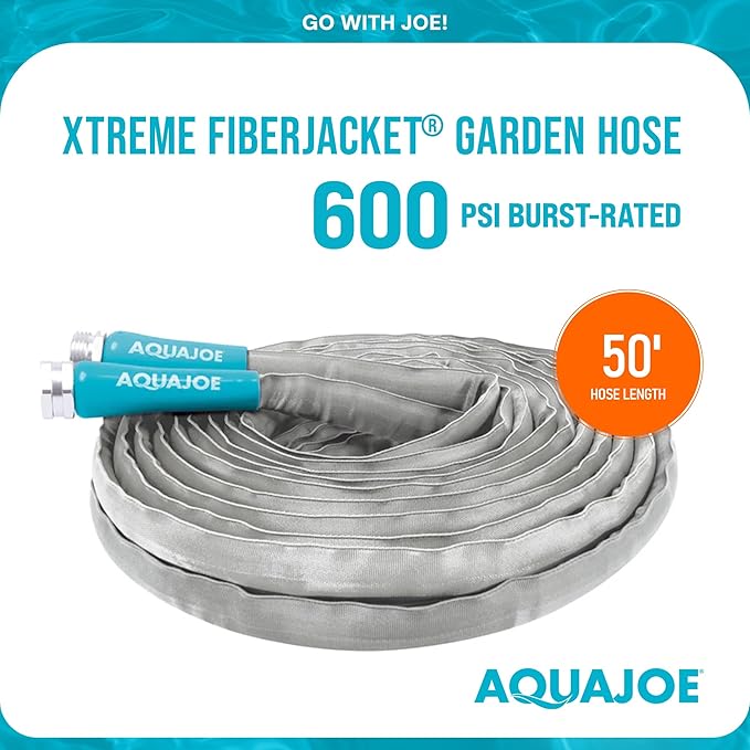 Aqua Joe AJFJH50-58-PRX XTREME FIBERJACKET Flexible, Kink-Resistant Garden Hose, 600 PSI Max, 5/8-Inch Diameter, 50 Feet