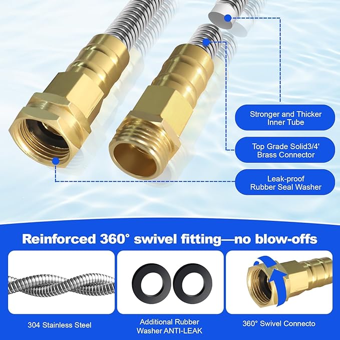 Short Metal Garden Hose 3 ft – 304 Stainless Steel Water Hose Leader, Flexible Hose Extension, Small Lightweight Hose Extender,No Kink Outdoor Hose (3 ft)