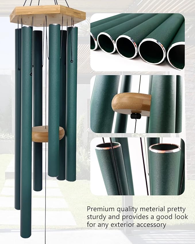 Wind Chimes Deep Tone Outdoor with Hook for Mother's Day/Housewarming/Christmas, Memorial Wind Chimes for Patio, Garden, Yard, Home Decor, Green