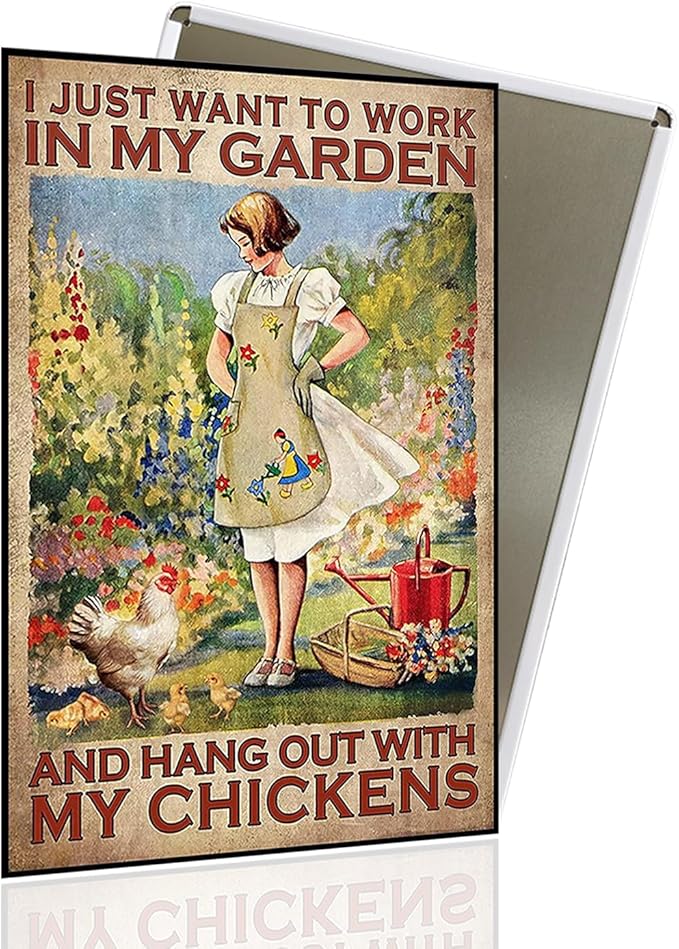 Vintage Garden Sign for Decor, I Just Want To Work In My Garden And Hang Out With My Chickens Gardening Decor Sign for Outdoor, Gardening Gift for Woman, Wife, Mama, Grandma 8x12"