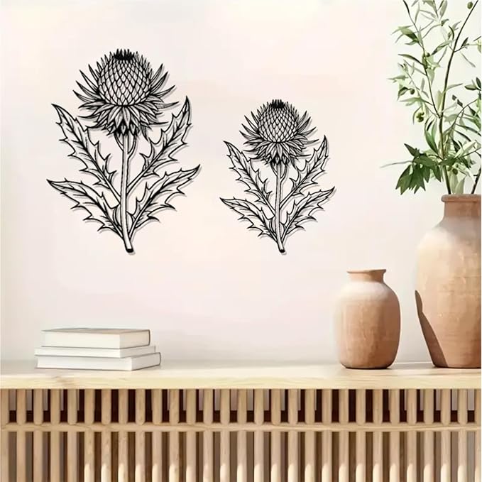 DUOOLN Metal Flowers Wall Art Decor, 2pcs Minimalism Quinoa Flower Hanging Iron Wall Decoration, Modern Plant Potted Art Sculpture Sign, Home Bedroom Bathroom Outdoor Indoor Kitchen Feature Wall