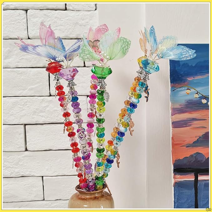 200Pcs DIY Butterfly Garden Stakes Kit - Fairy Wand Beaded Garden Stakes Kit, Fairy Garden Accessories for Outdoor (Butterfly)