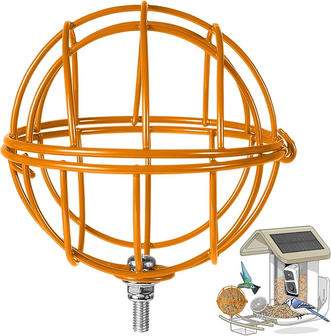 Metal Suet Ball Holder for Bird - Compatible with Most Outdoor Smart Feeders - Round Suet Ball Holder for Outdoors Bird Feeder Accessories with 5mm Screw (Orange)