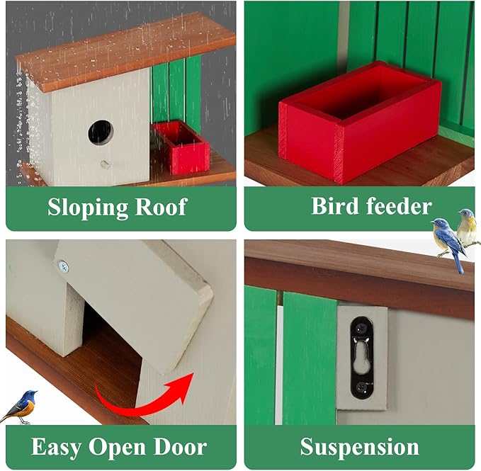 Wooden Bird House for Outside, Birdhouse for Finch,Robin,Bluebird and Other Garden Birds,Wildbird Nestingbox for Outdoor
