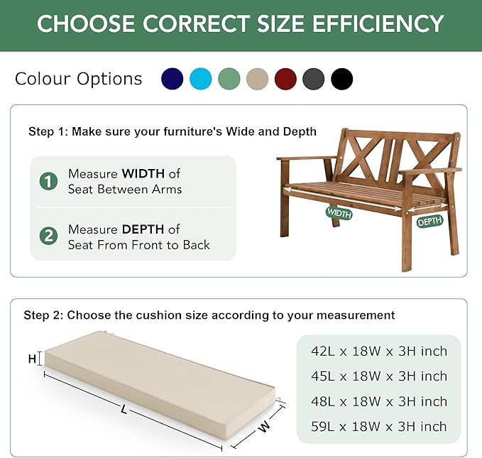 Outdoor Bench Cushion: Waterproof and Fade Resistant Patio Furniture Cushions - Non-Slip Bench Pad Cushion with Removable Cover for Garden Swing Porch Sofa Settee, 45 x 18 Inch, Beige