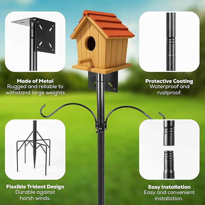 79 Inch Adjustable Bird Feeder Pole for Outdoors Heavy Duty | Birdhouse Pole | Bird Feeder Stand with Mounting Bracket and Shepherd's Hooks | Mounting Pole for Smart Bird Feeder
